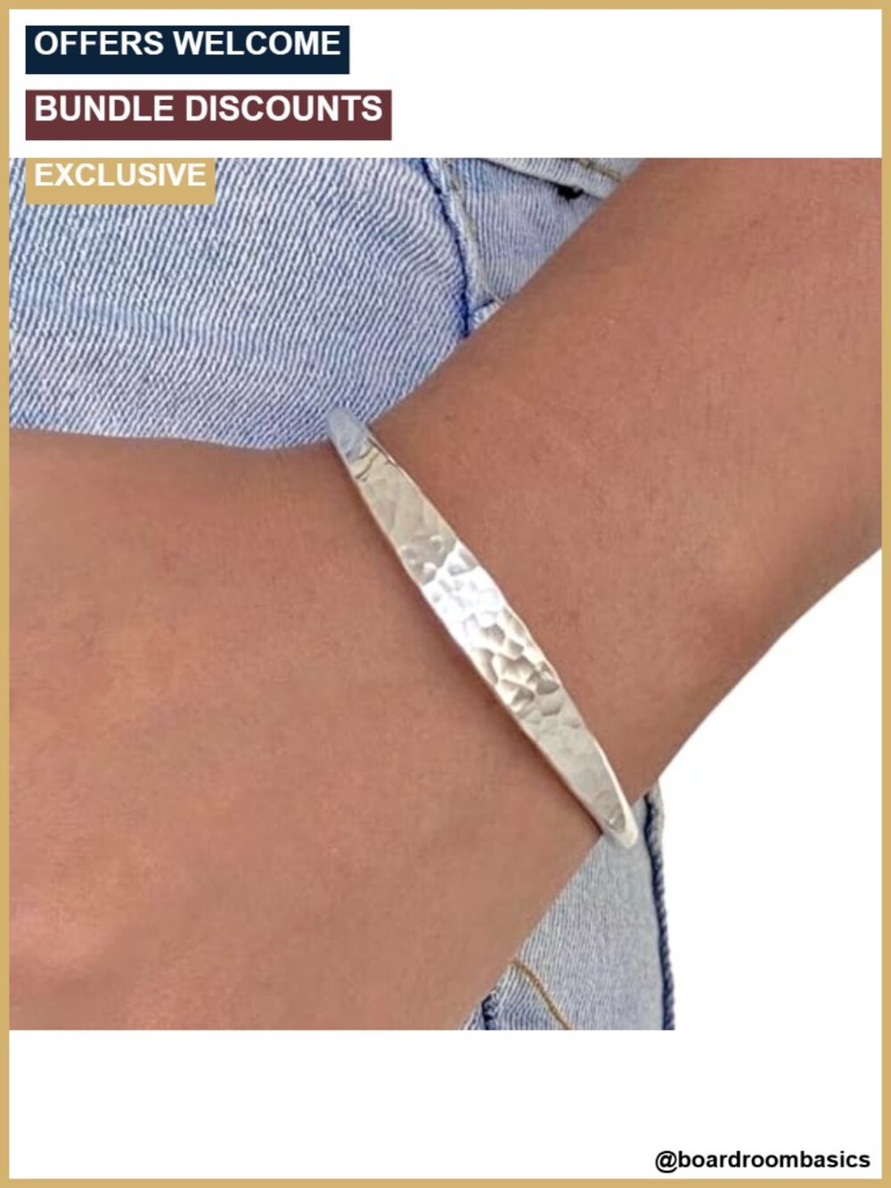Hammered Sterling Silver Handmade Cuff Bracelet Minimalist Simple Shiny